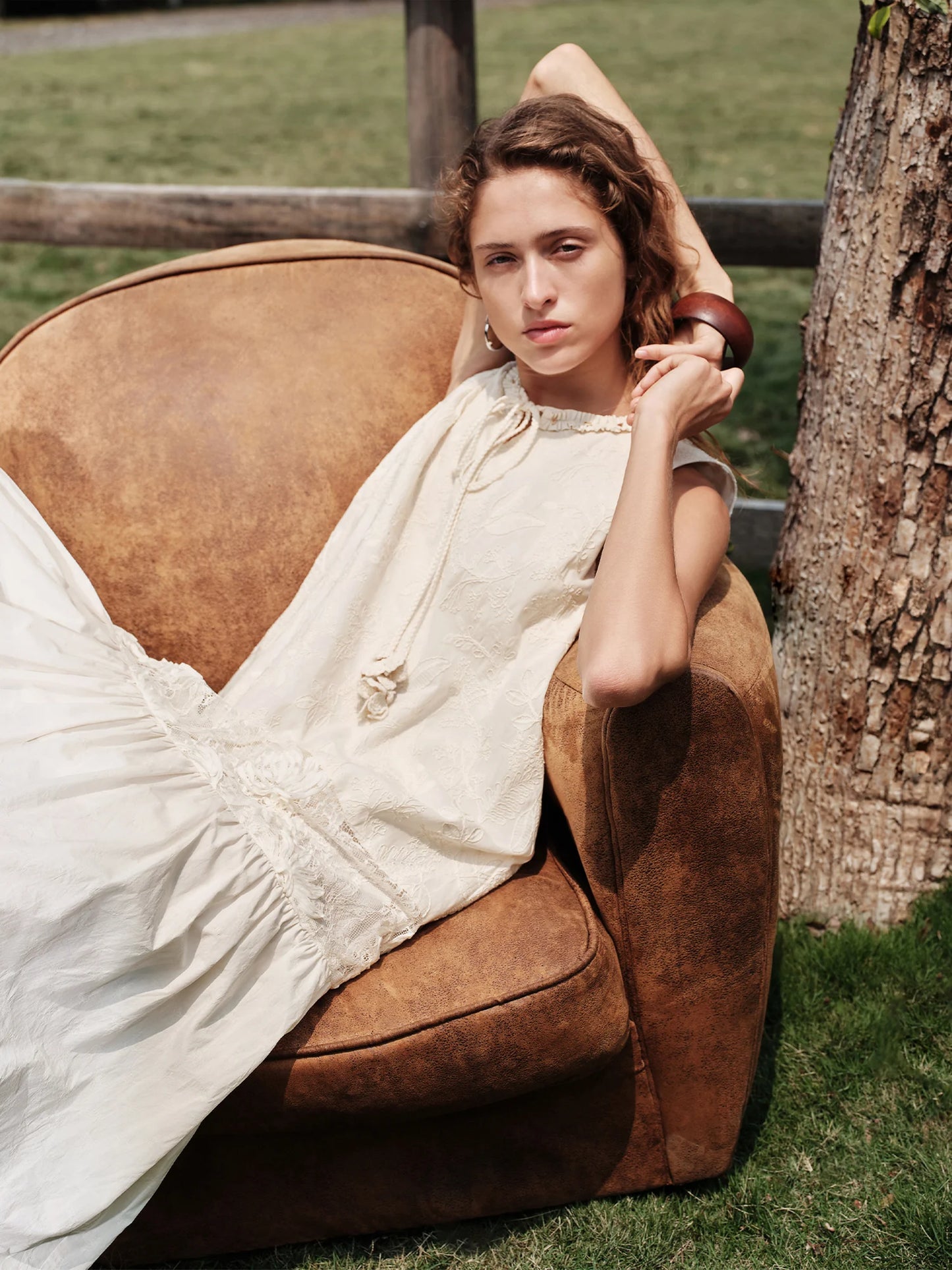Champagne Tiered Satin Maxi Dress