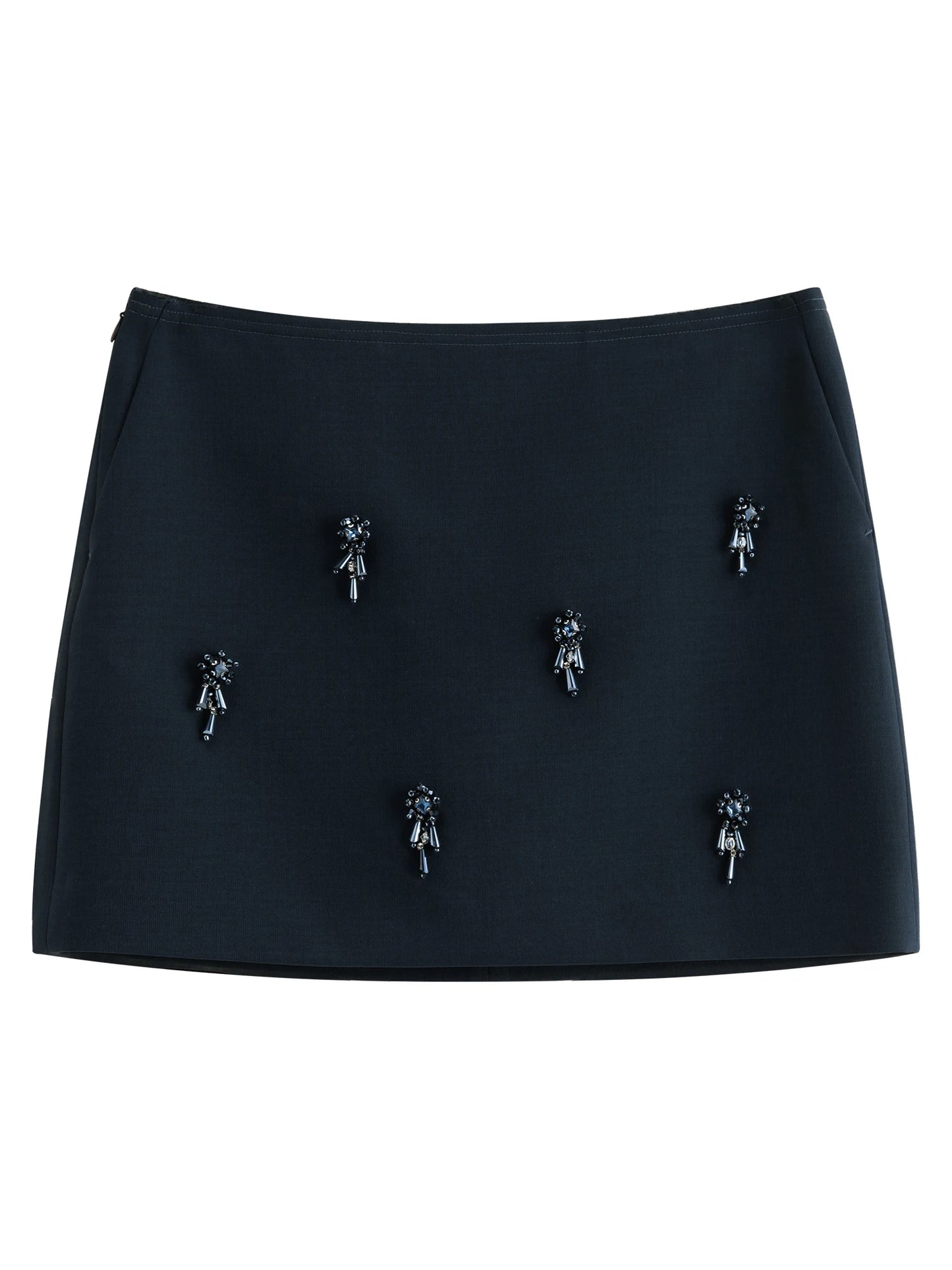 Navy Beaded A-Line Mini Skirt
