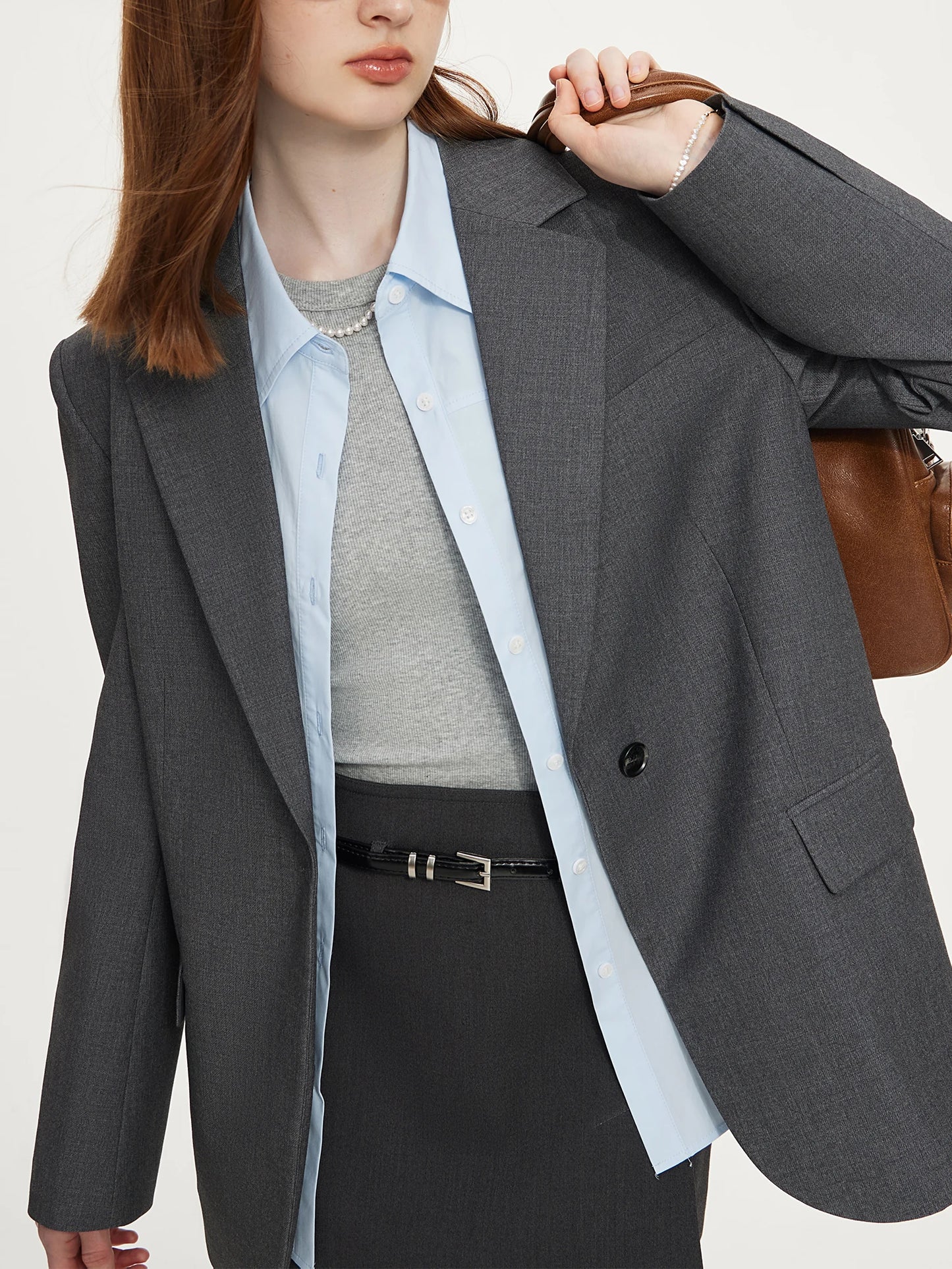 Charcoal Single Button Oversized Blazer