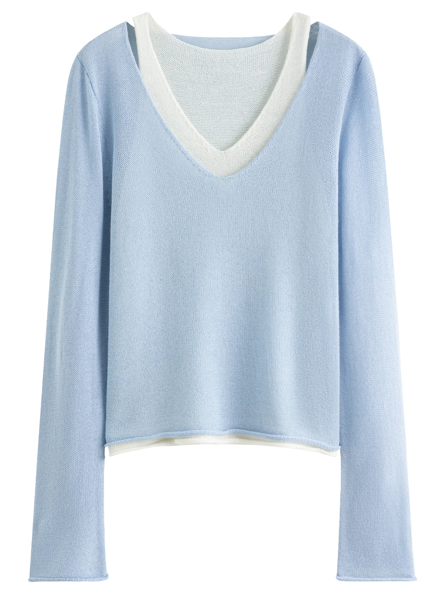 Chocolate Contrast Neck Sheer Knit Top