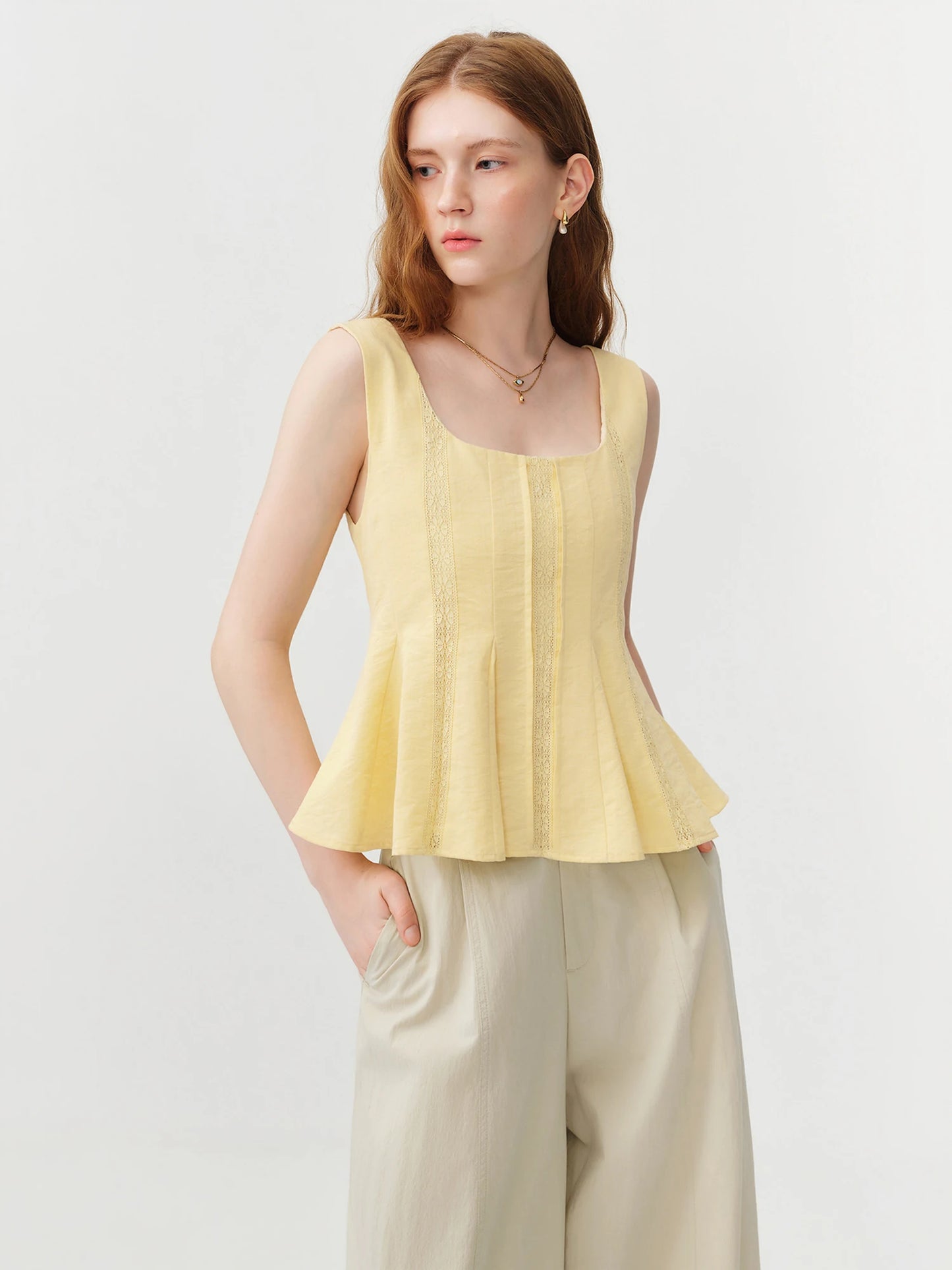 Butter Yellow Peplum Tank Top
