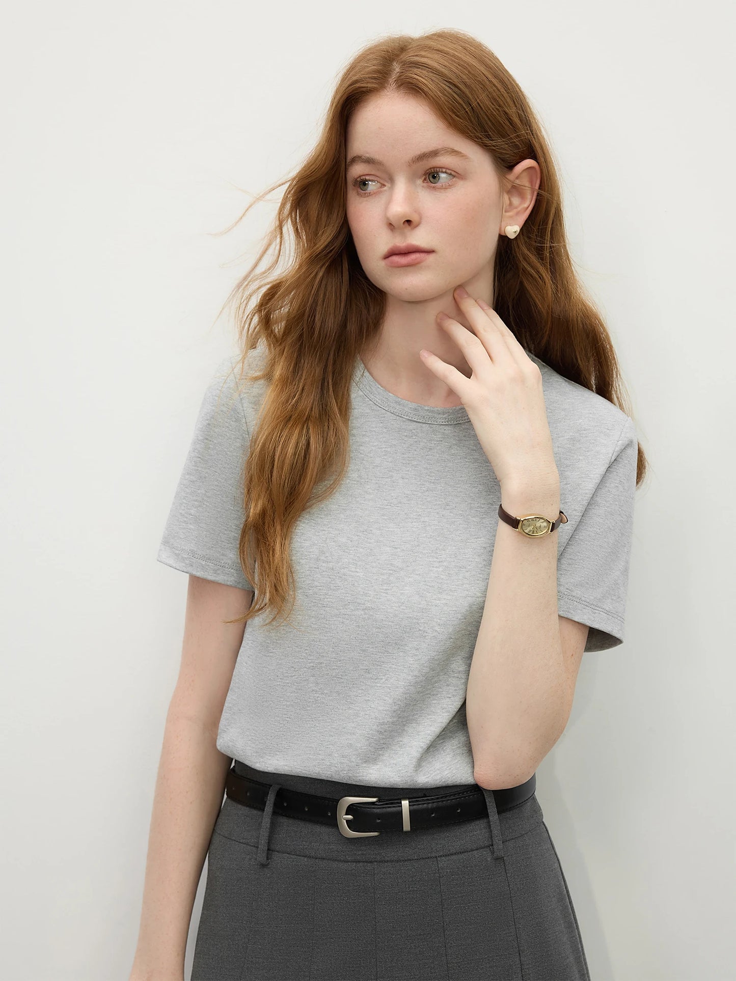 Grey Straight Fit Cotton Tee