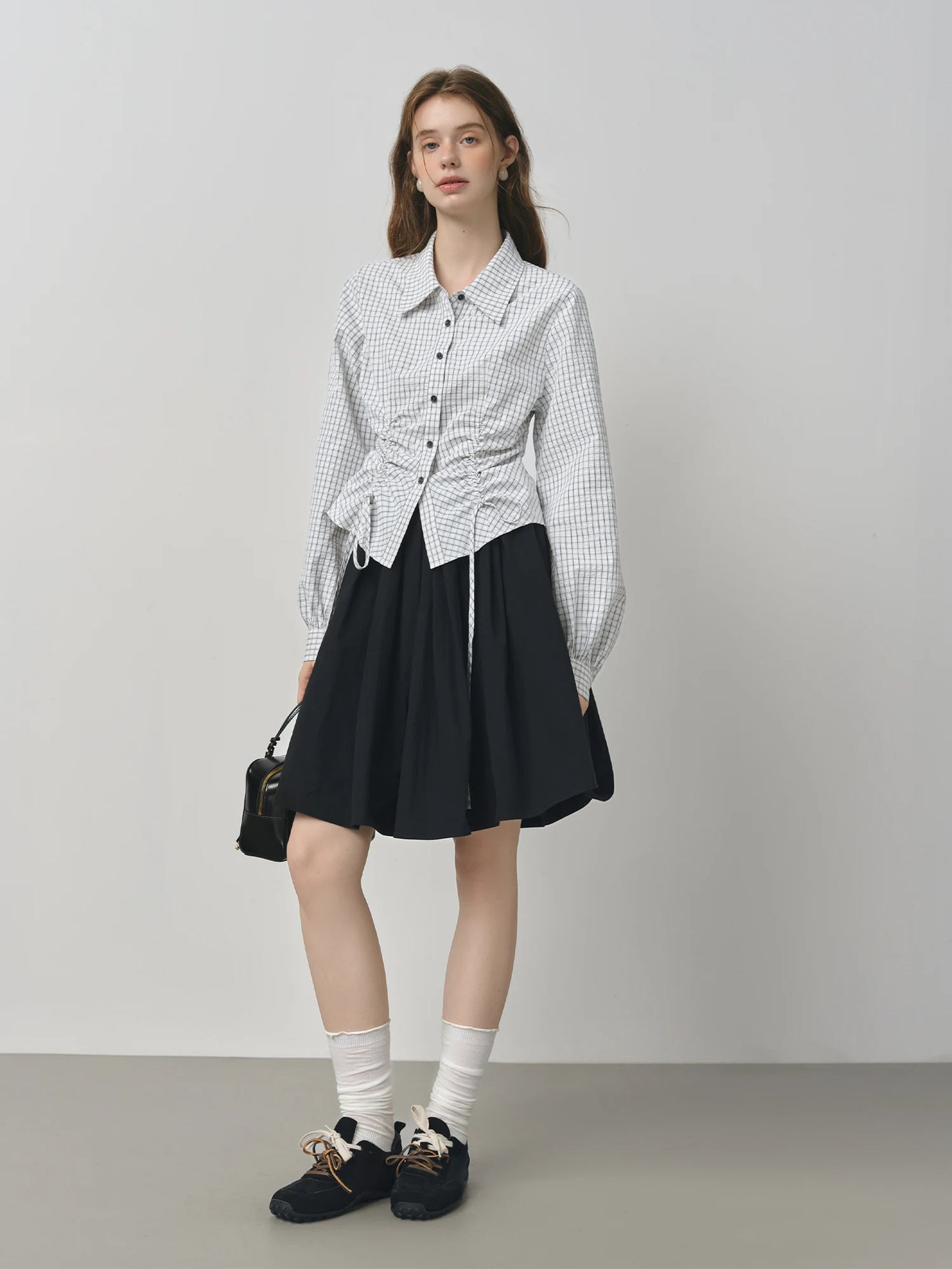 Gingham Tie Waist Button Shirt
