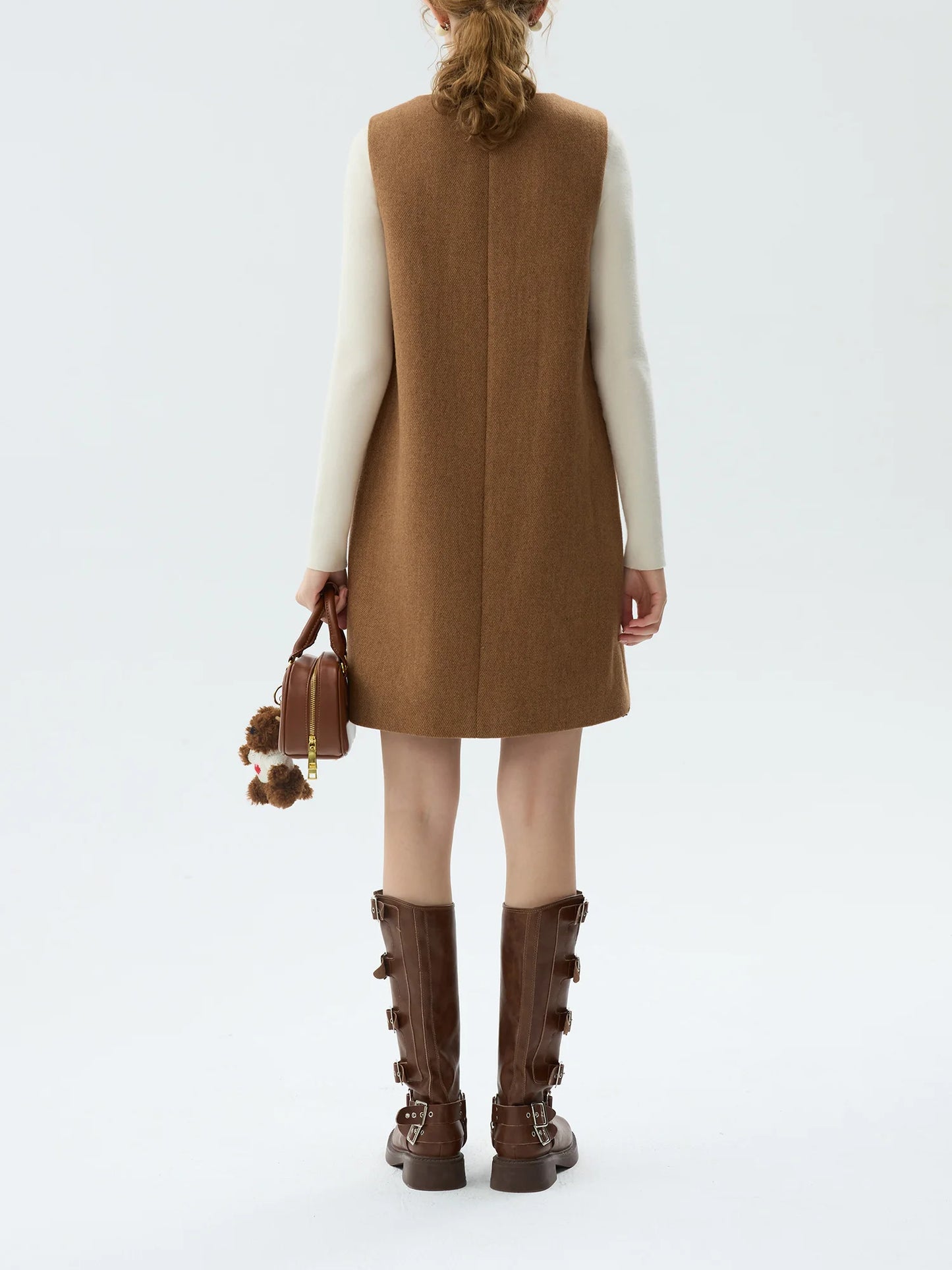 Camel Wool Button Mini Dress