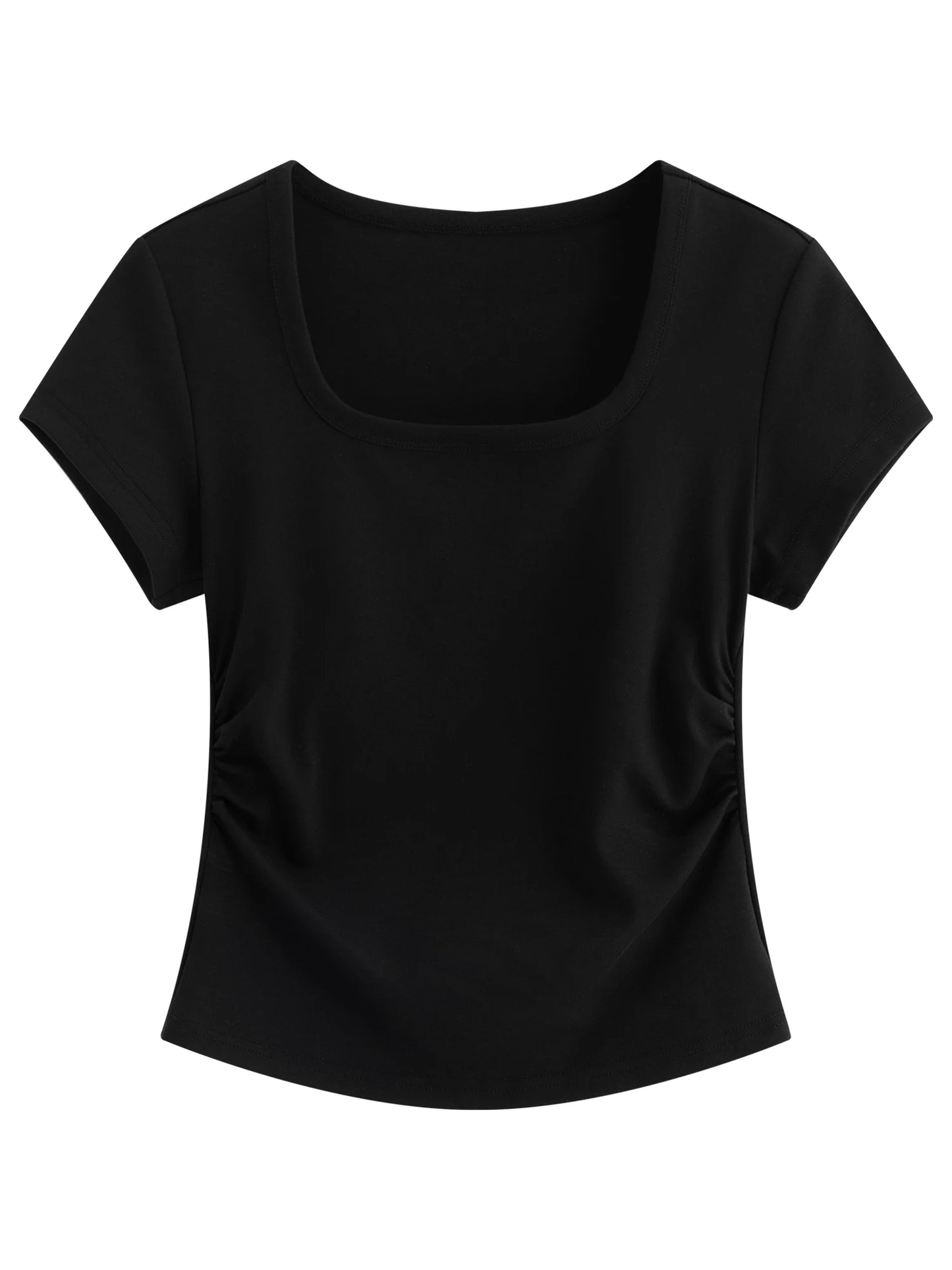Black Scoop Neck Fitted Tee