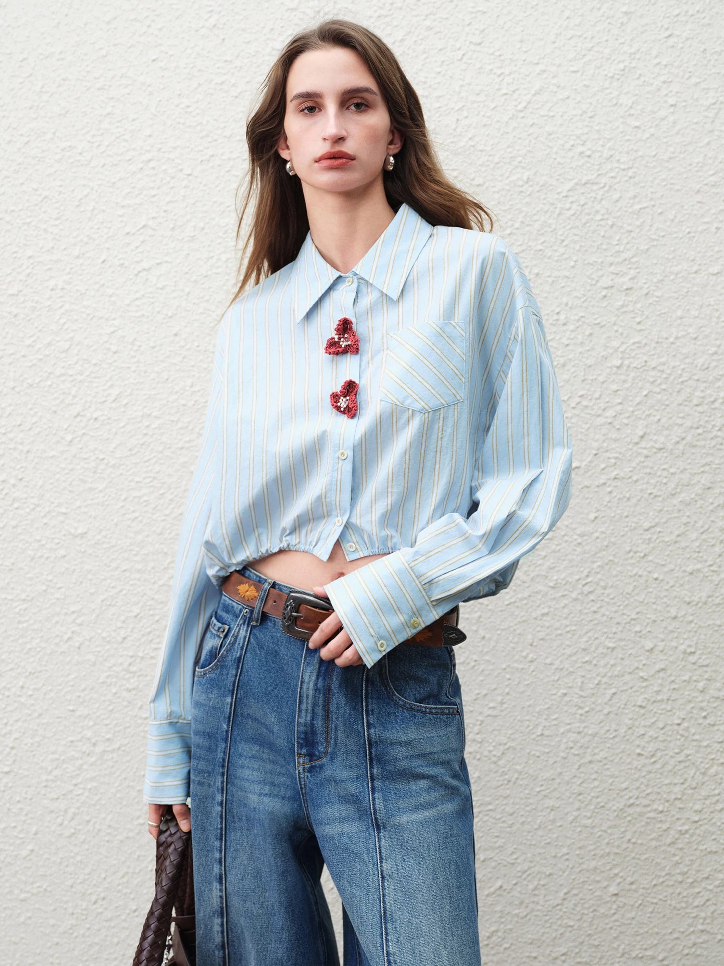 Blue Striped Floral Button Shirt