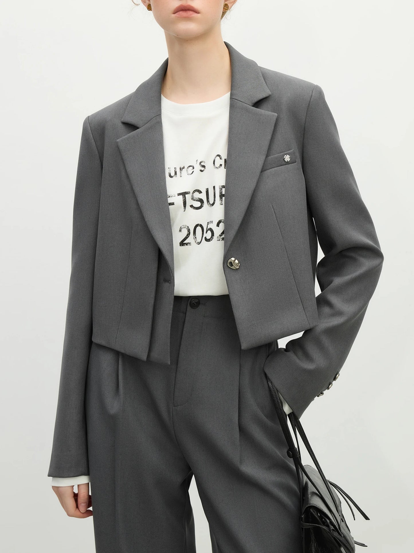 Charcoal Cropped Blazer Trouser Set