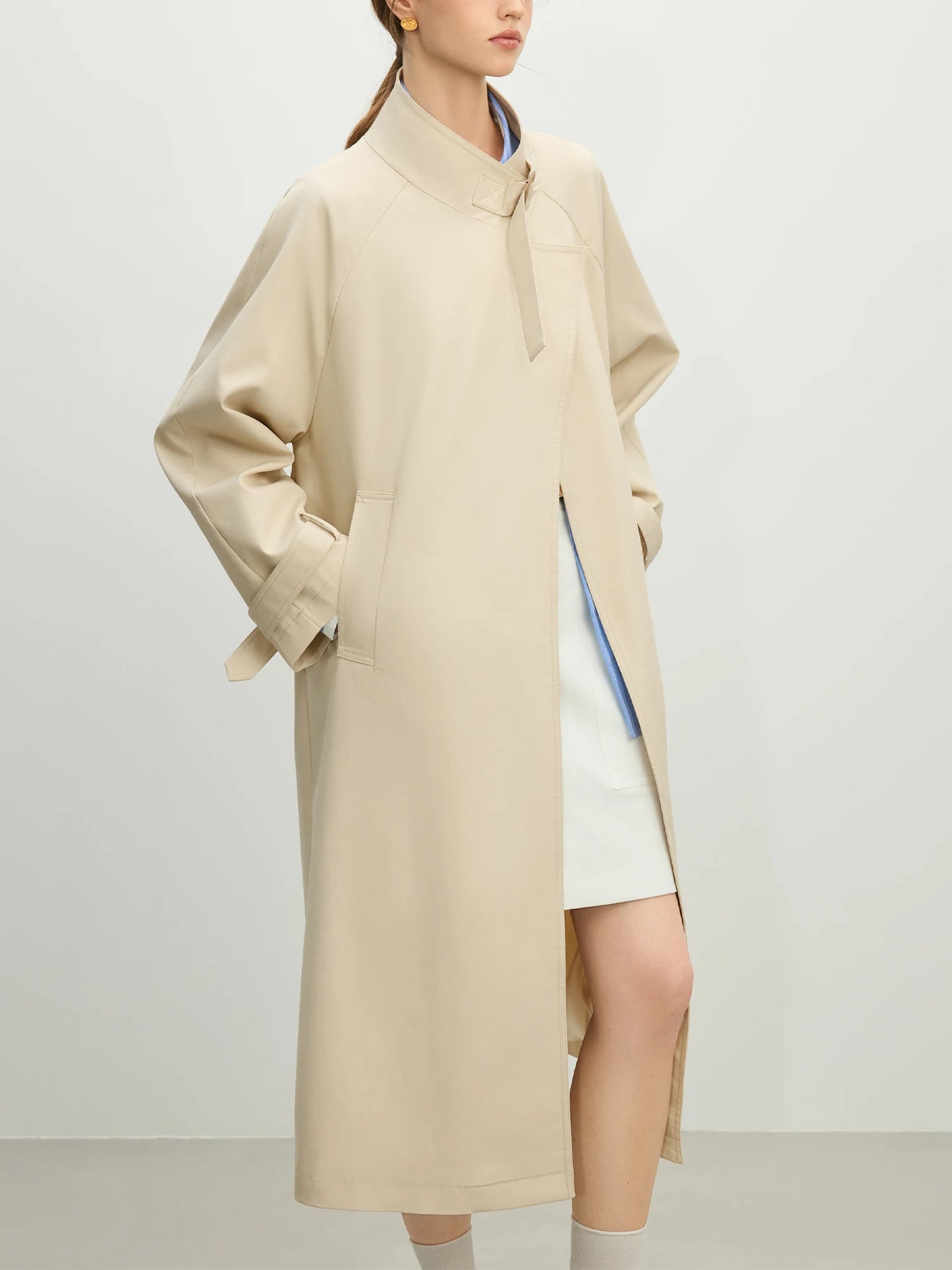 Ivory Stand Collar Long Trench