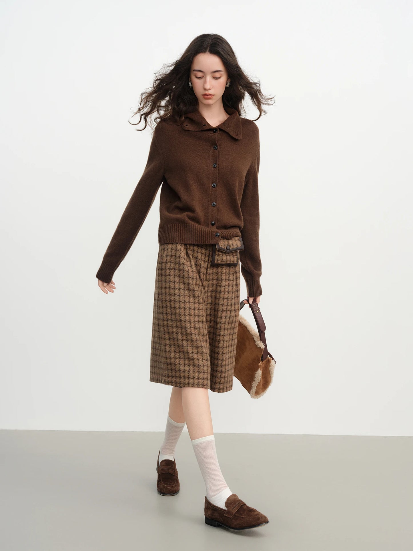 Brown Plaid Cargo Culottes
