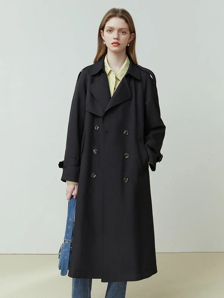 Khaki Double Breasted Long Trench