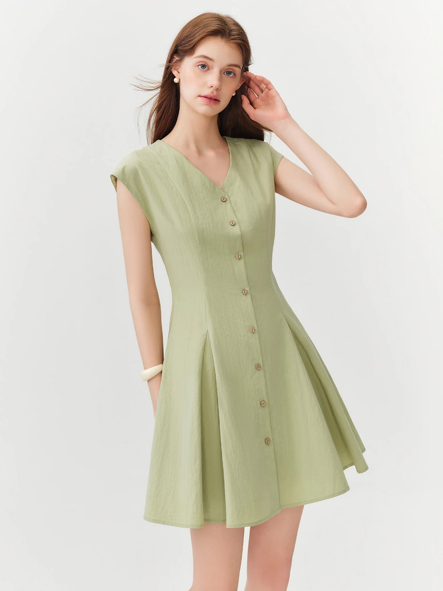 Sage Button Front Mini Dress