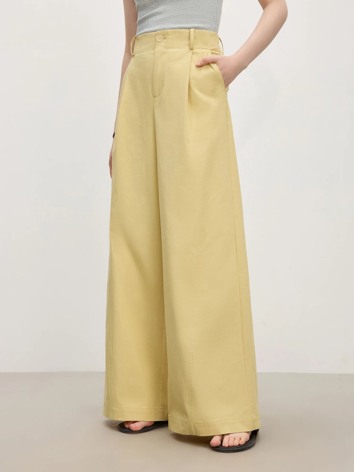 Butter Yellow Pleated Wide Leg Trousers