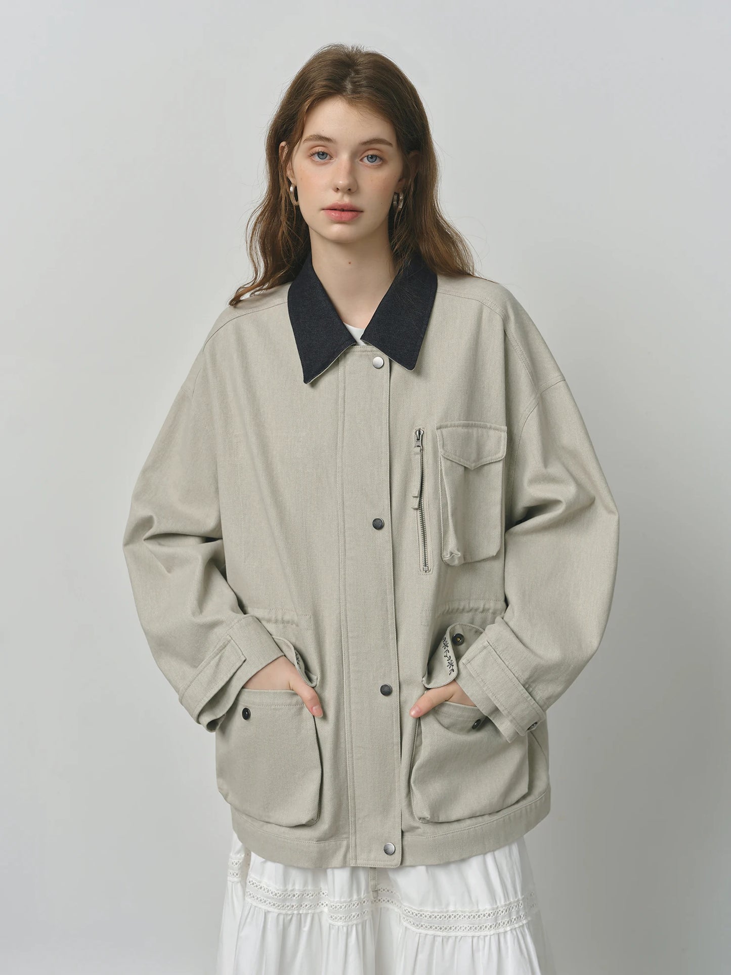 Sage Contrast Collar Utility Jacket
