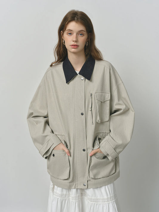 Sage Contrast Collar Utility Jacket