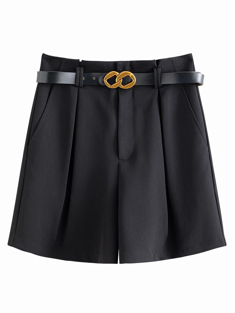 Ivory Belted Wide Leg Shorts