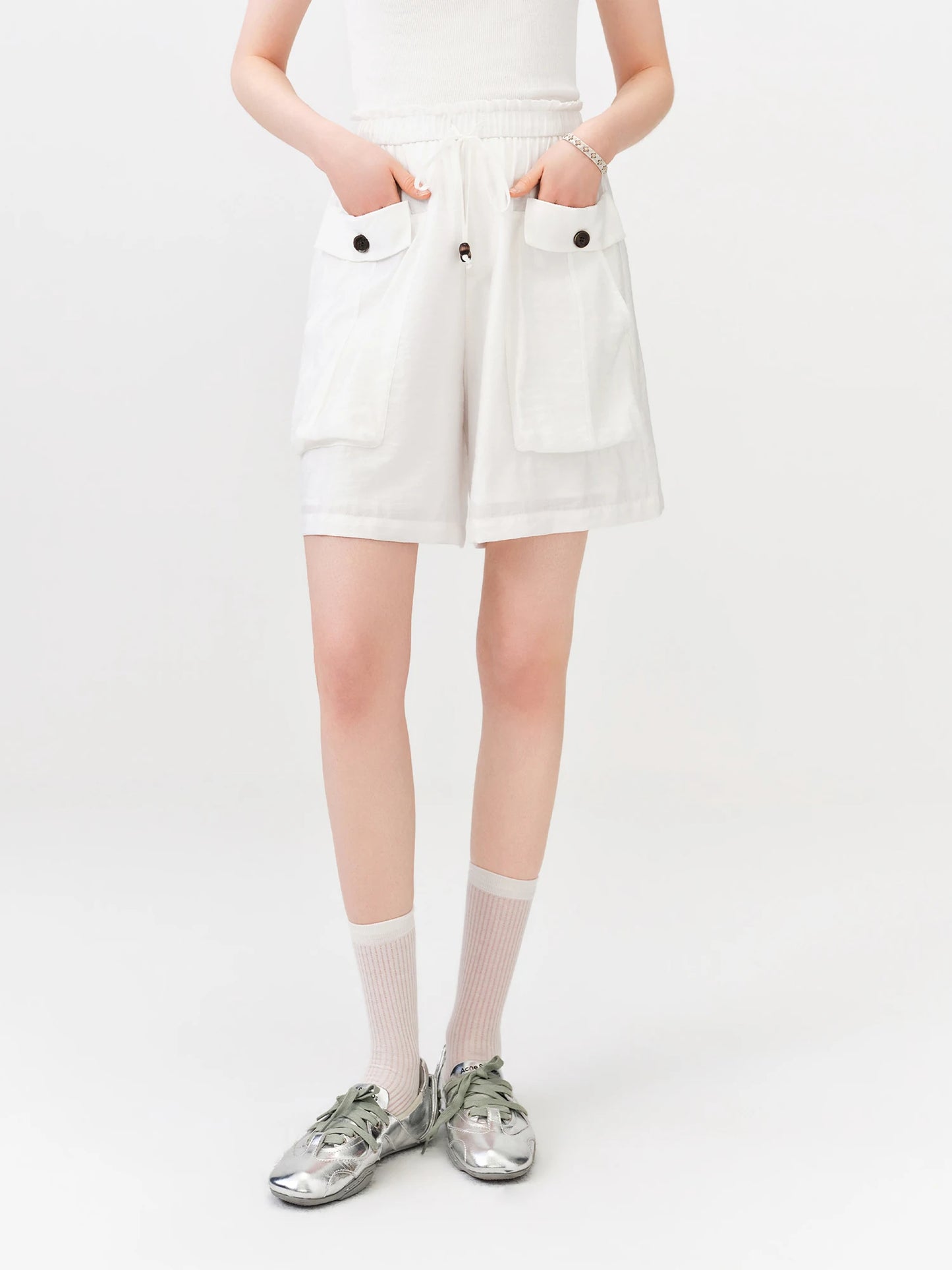 White Utility Pocket Bermuda Shorts