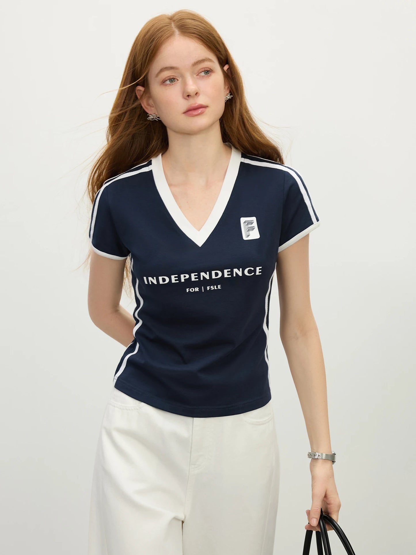 Navy V Neck Athletic Jersey Tee
