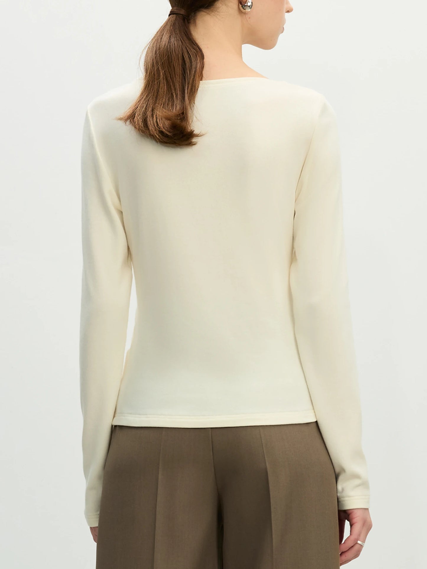 Ivory Asymmetric Neck Long Sleeve Top