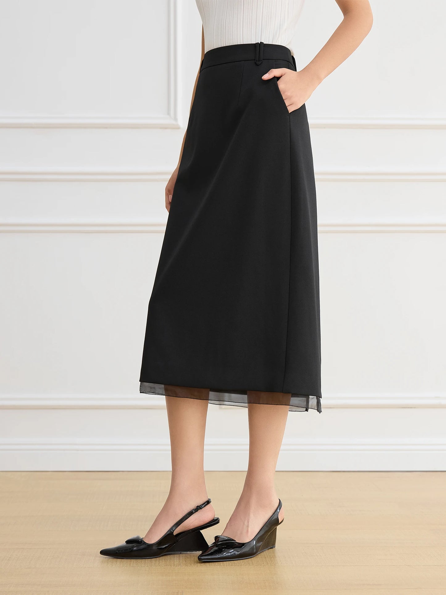 Black Straight Slit Midi Skirt