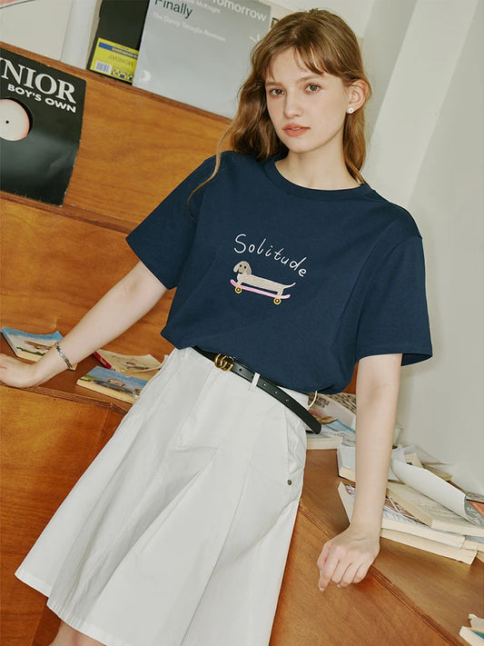 Navy Graphic Cotton Crewneck Tee