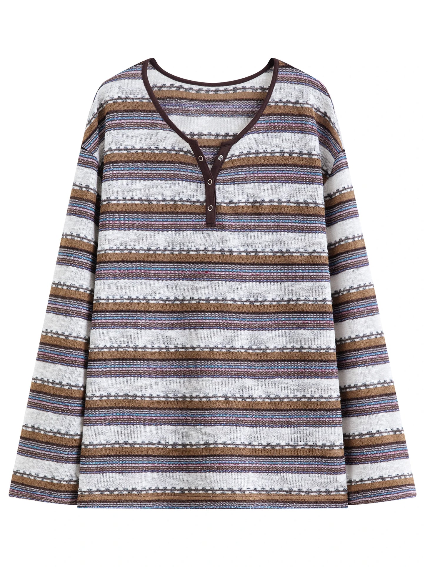 Striped Textured V Neck Pullover