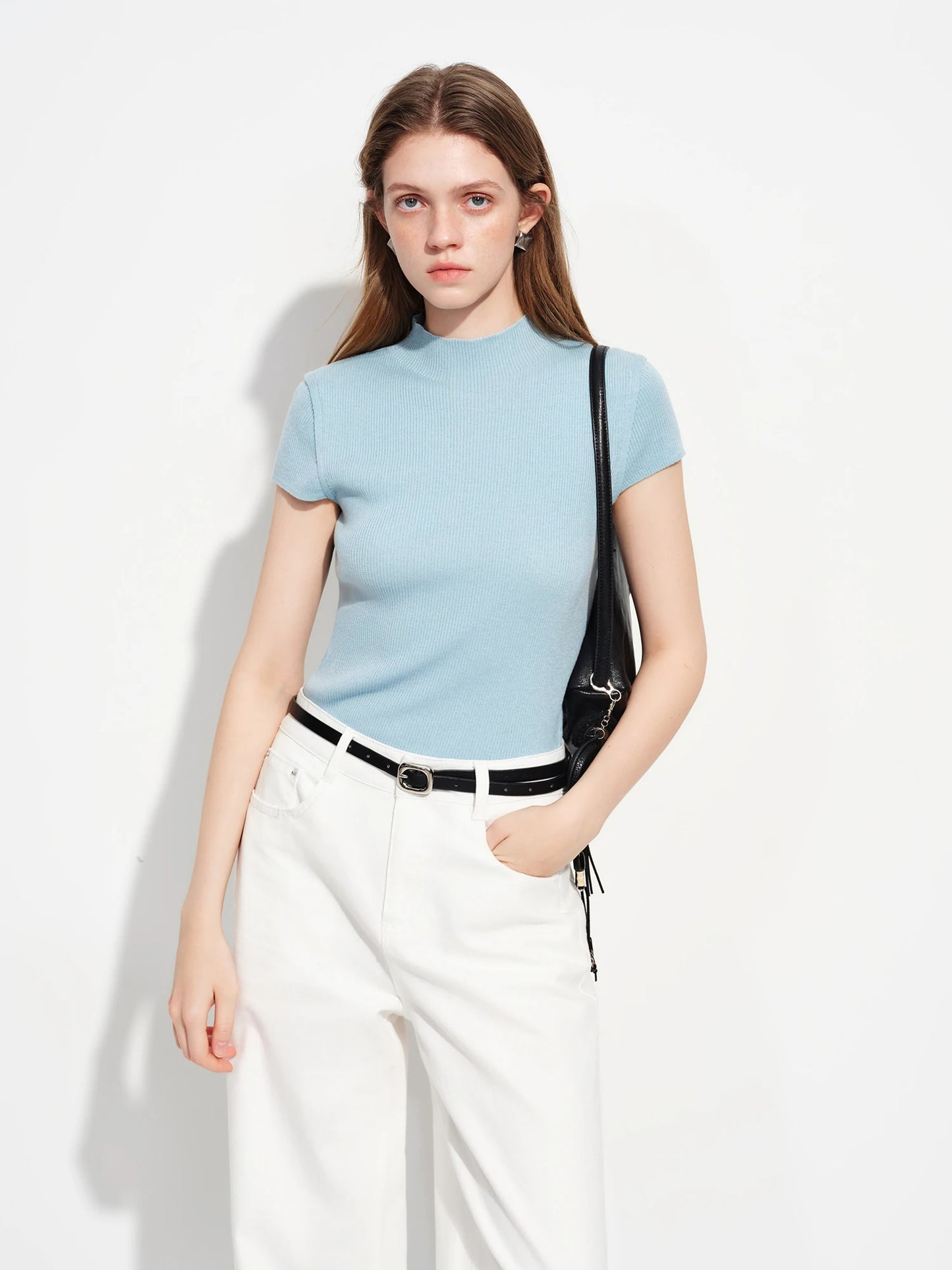 Ivory Mock Neck Knit Tee