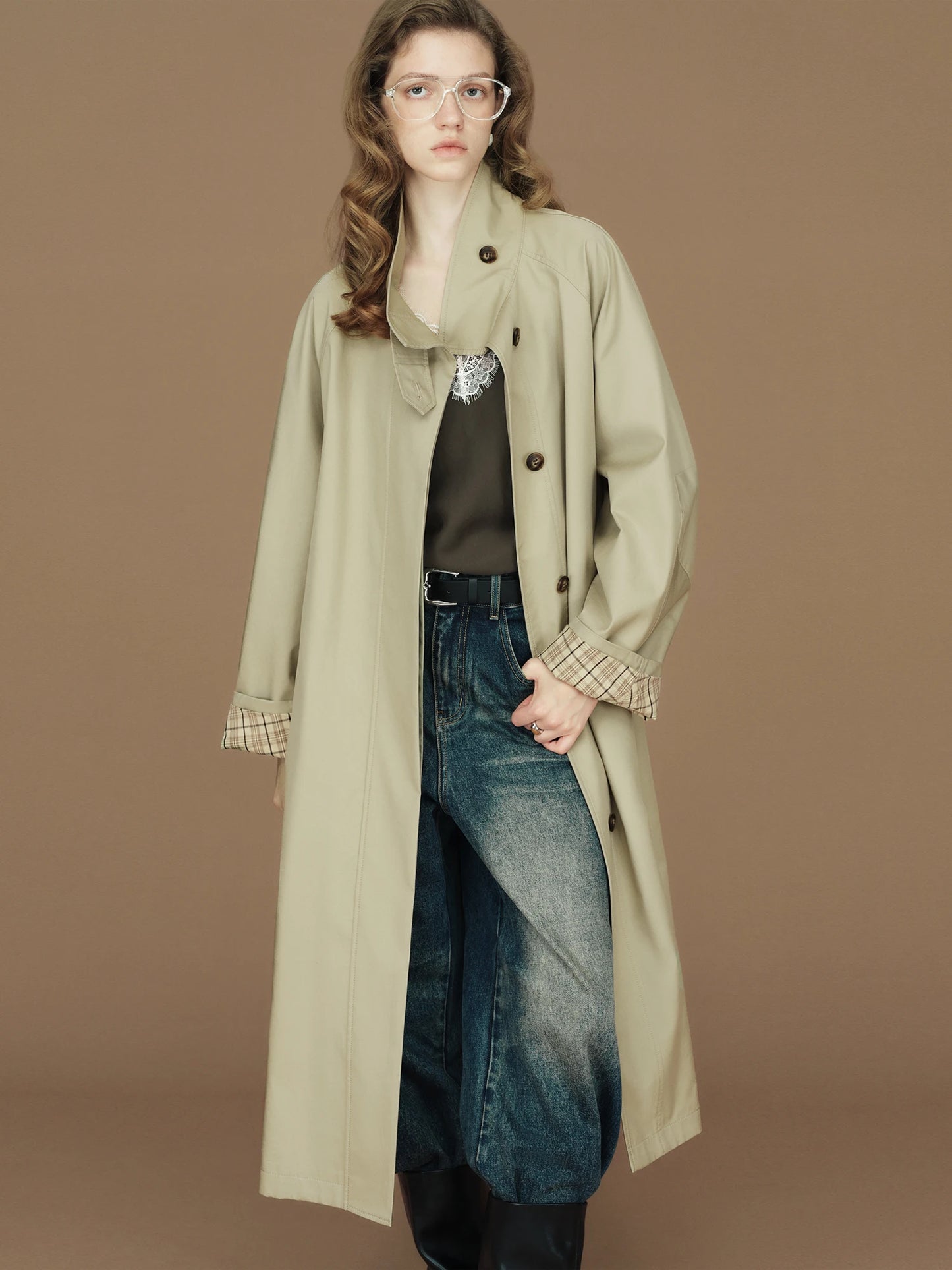 Blush Contrast Cuff Short Trench