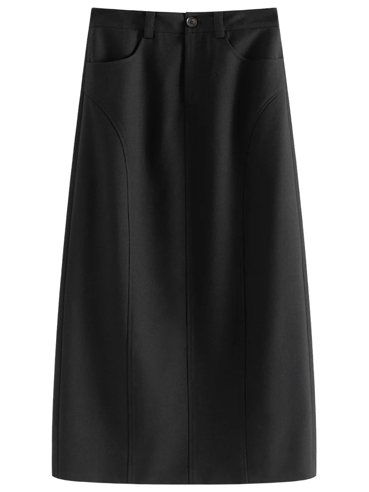 Black Bias Cut Midi Skirt