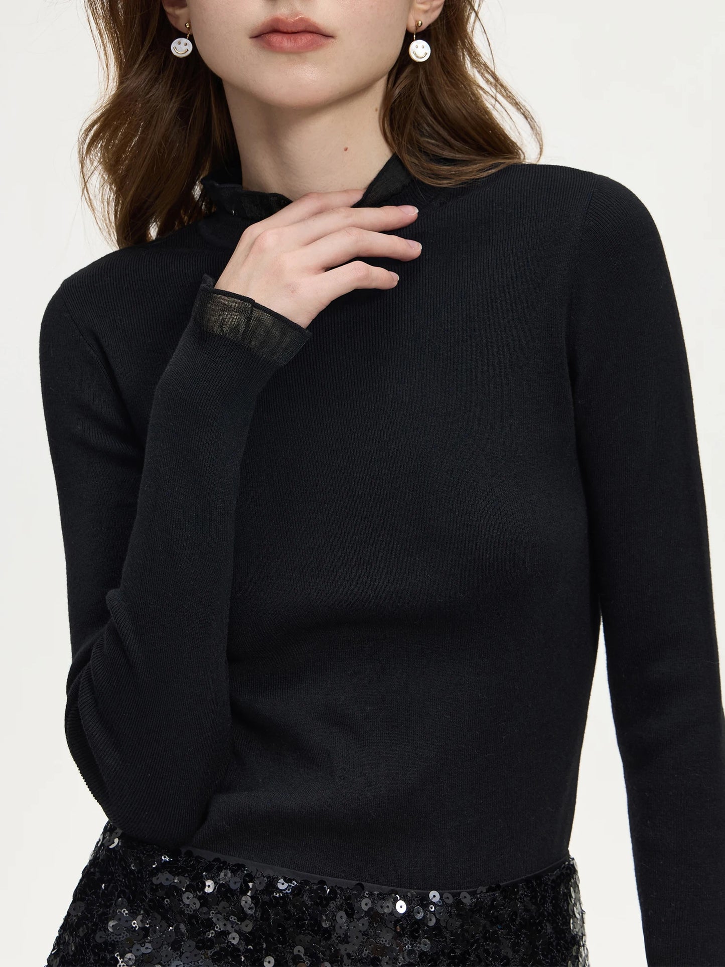 Powder Blue Ruffle Neck Knit Top