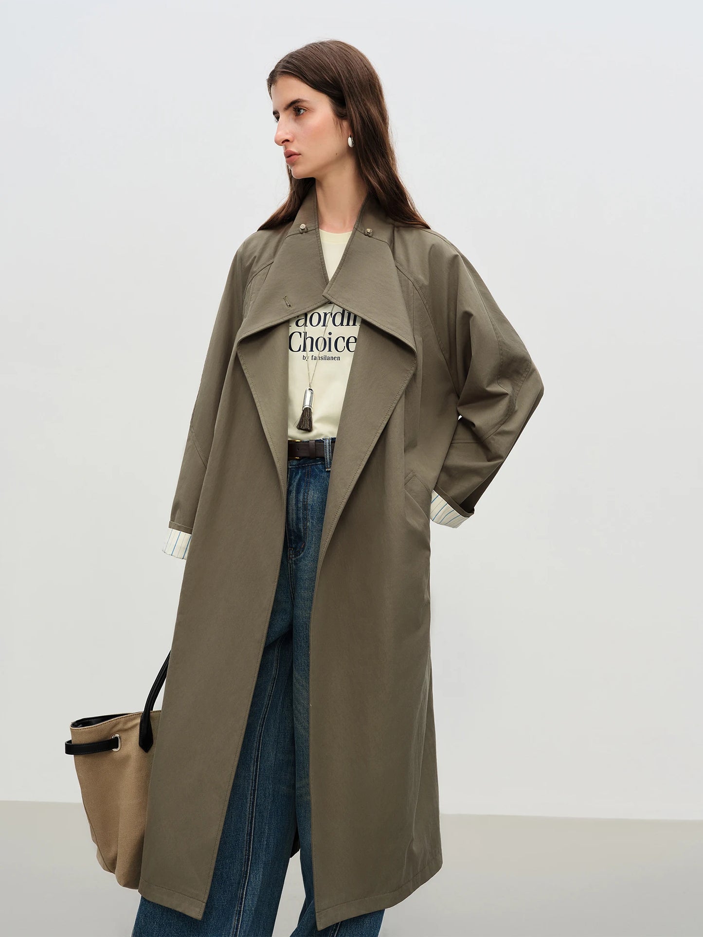 Olive Contrast Collar Long Trench Coat