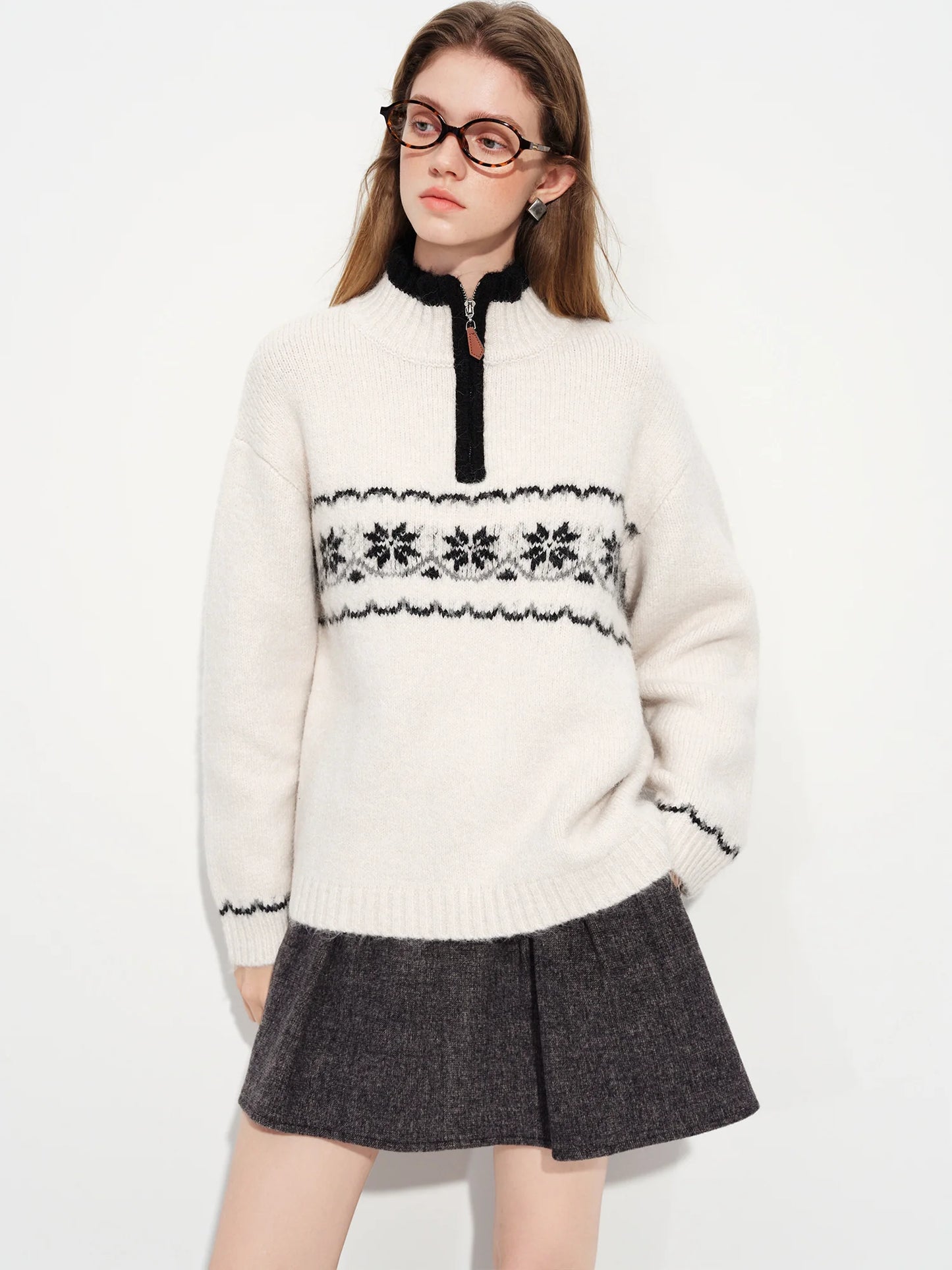 Ivory Fair Isle Half Zip Sweater