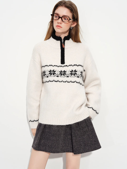 Ivory Fair Isle Half Zip Sweater