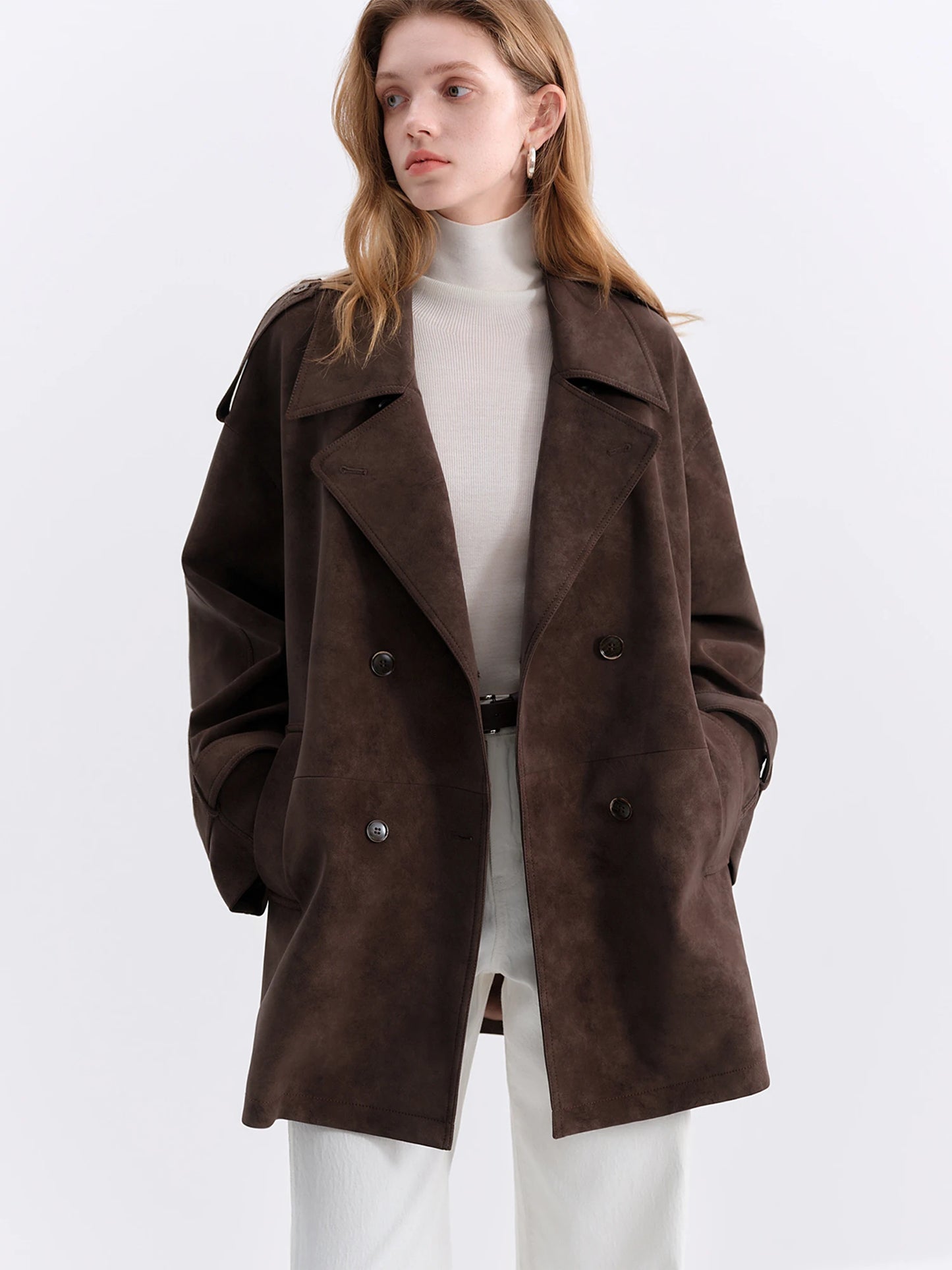 Brown Double Breasted Leather Jacket