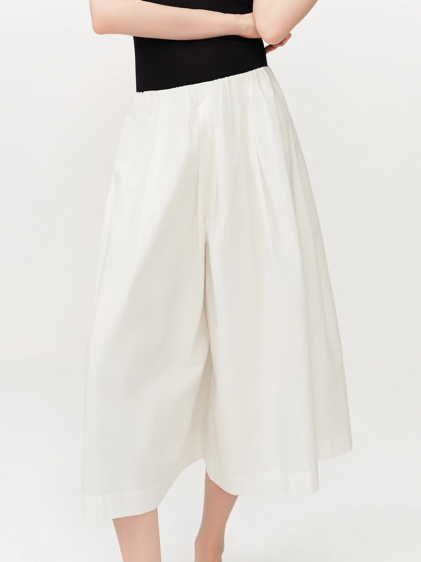 White Cropped Wide Leg Cotton Pants