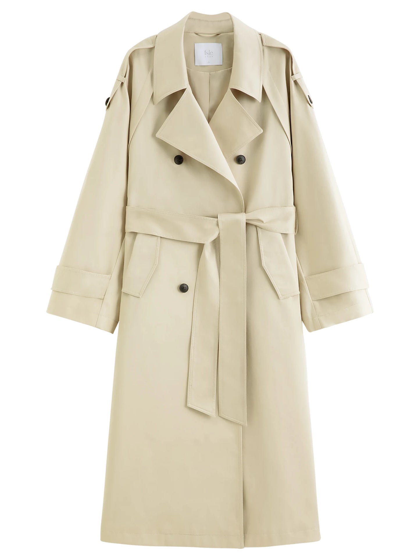 Ivory Double Breasted Belted Long Trench