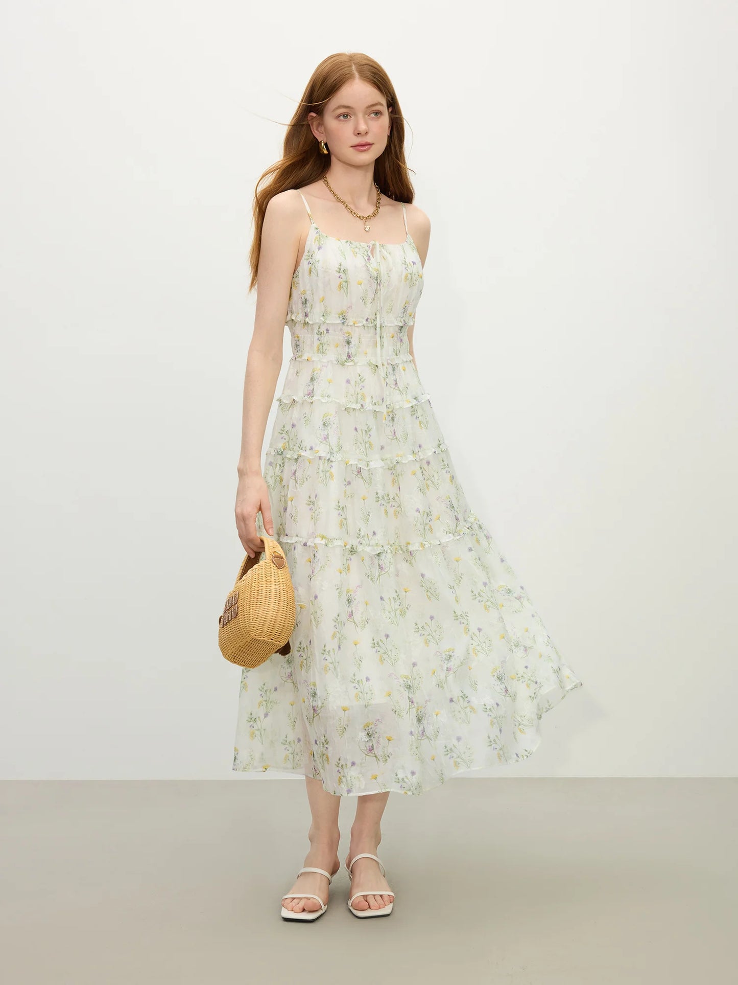 Ivory Floral Spaghetti Strap Maxi Dress