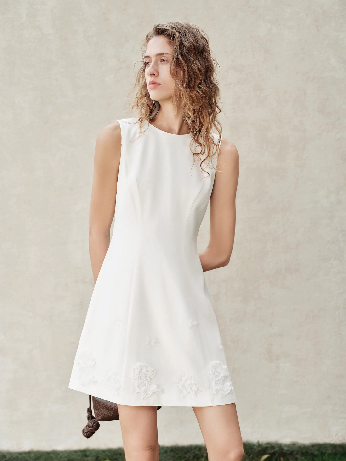 White Embroidered Sleeveless Mini Dress