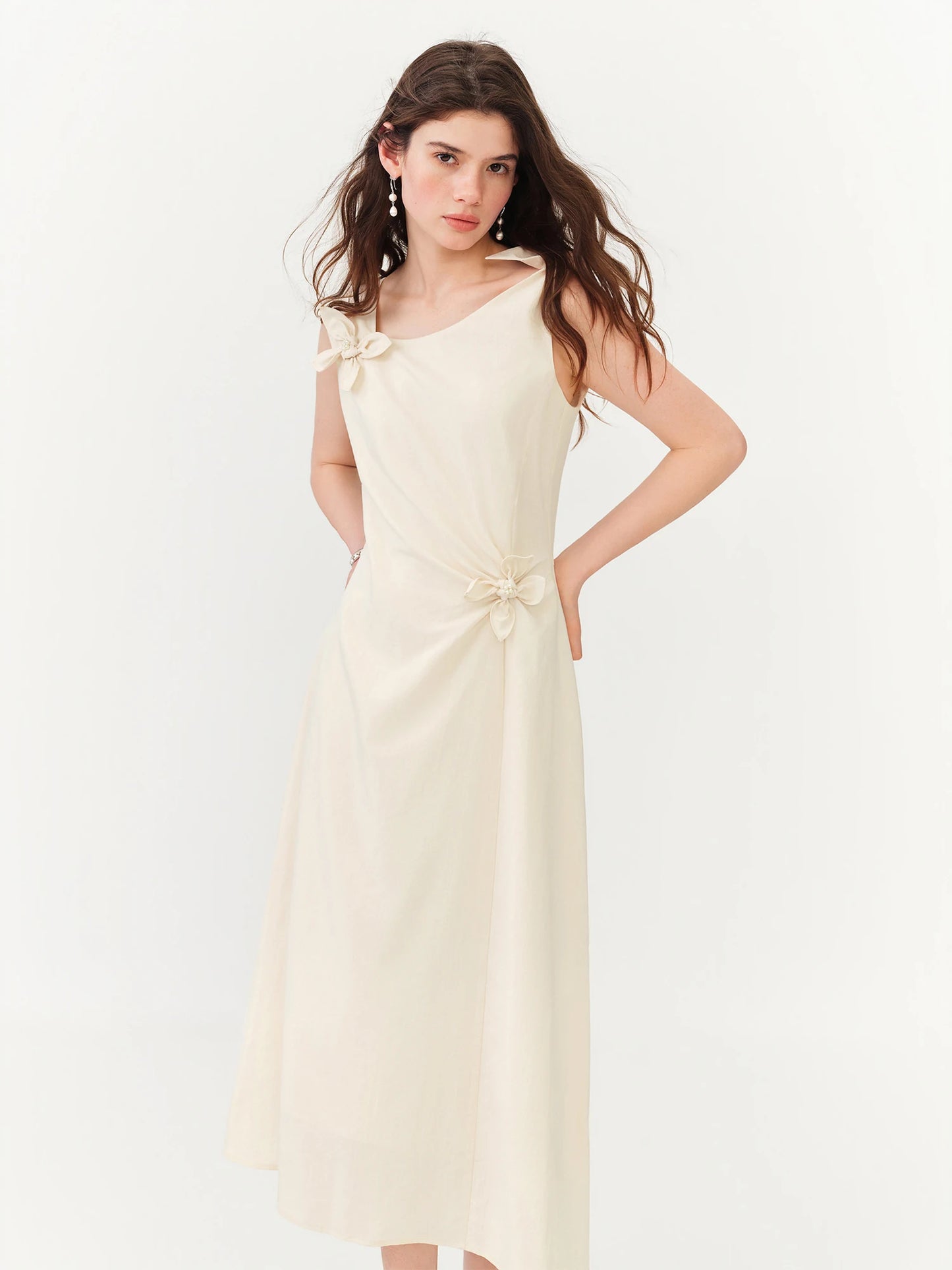 Mint Asymmetric Floral Applique Midi Dress