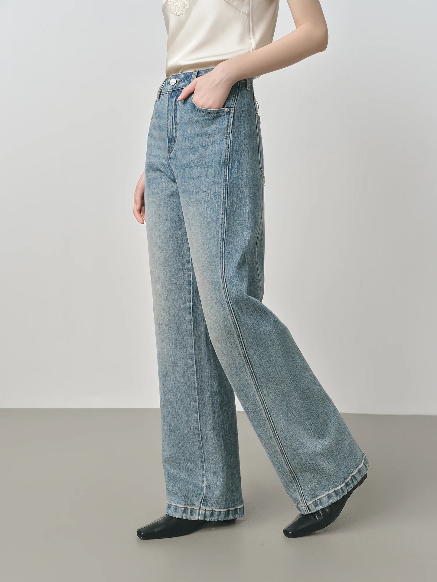 White Side Slit Wide Leg Jeans