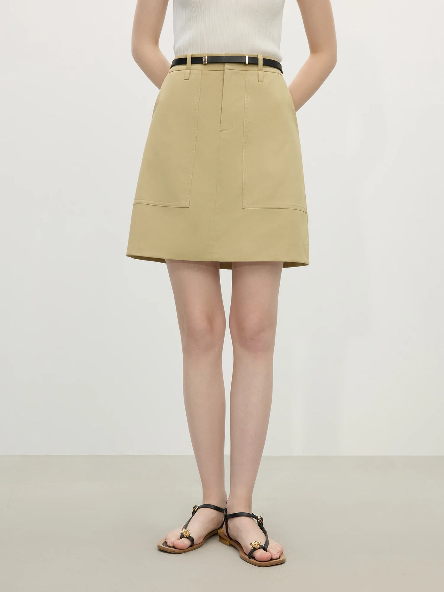 Ivory Linen Belted Mini Skirt