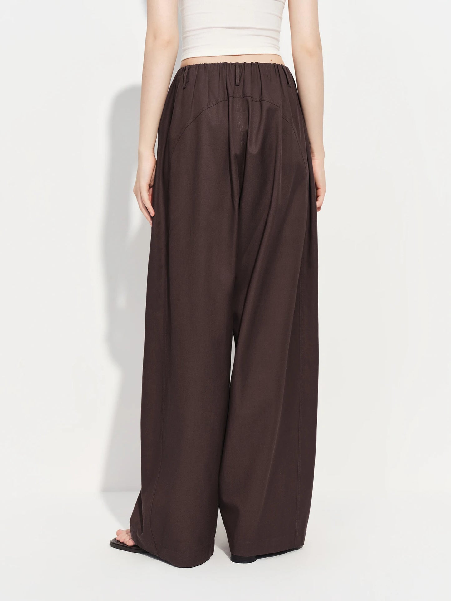 Brown Drawstring Wide Leg Pants