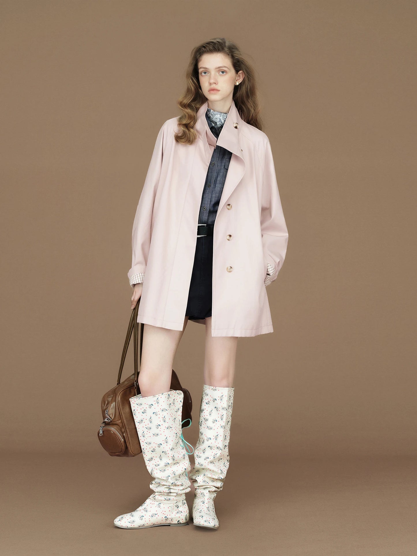 Blush Contrast Cuff Short Trench