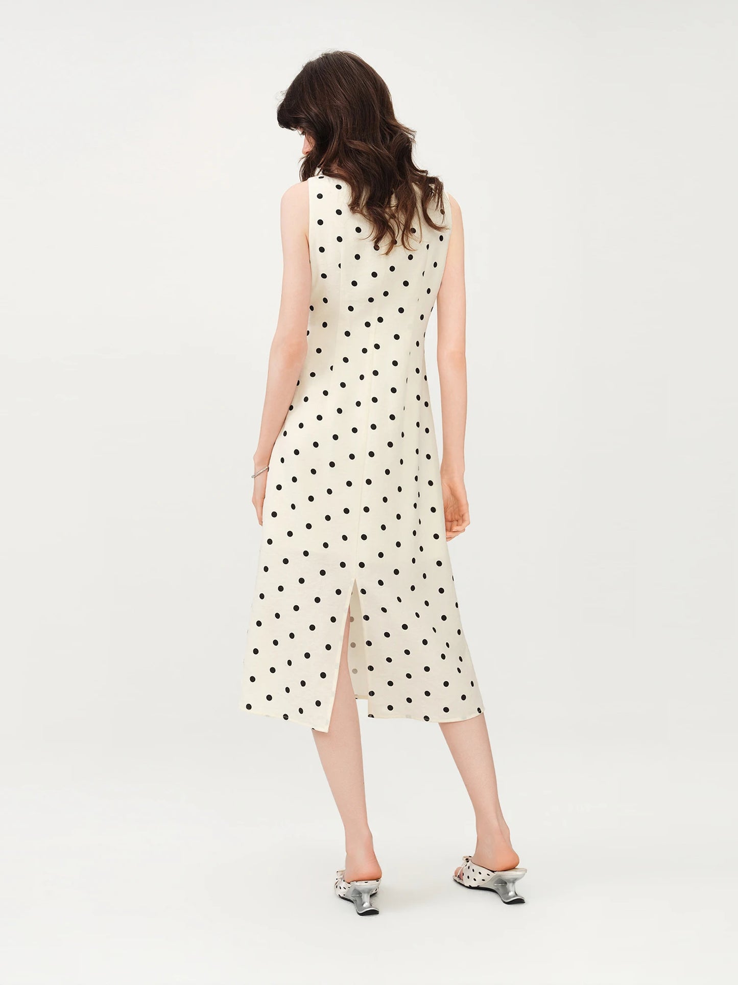 Ivory Polka Dot Belted Midi Dress