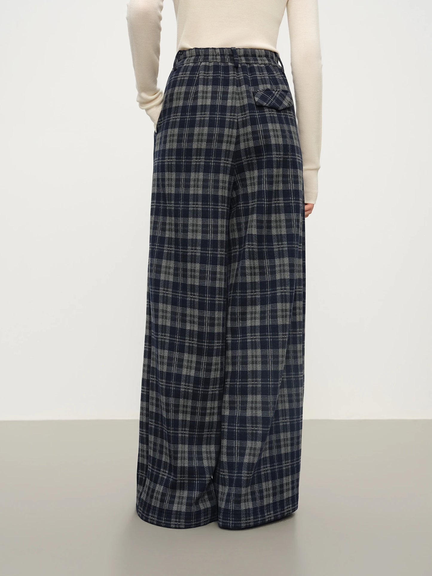 Brown Plaid Wide Leg Trousers