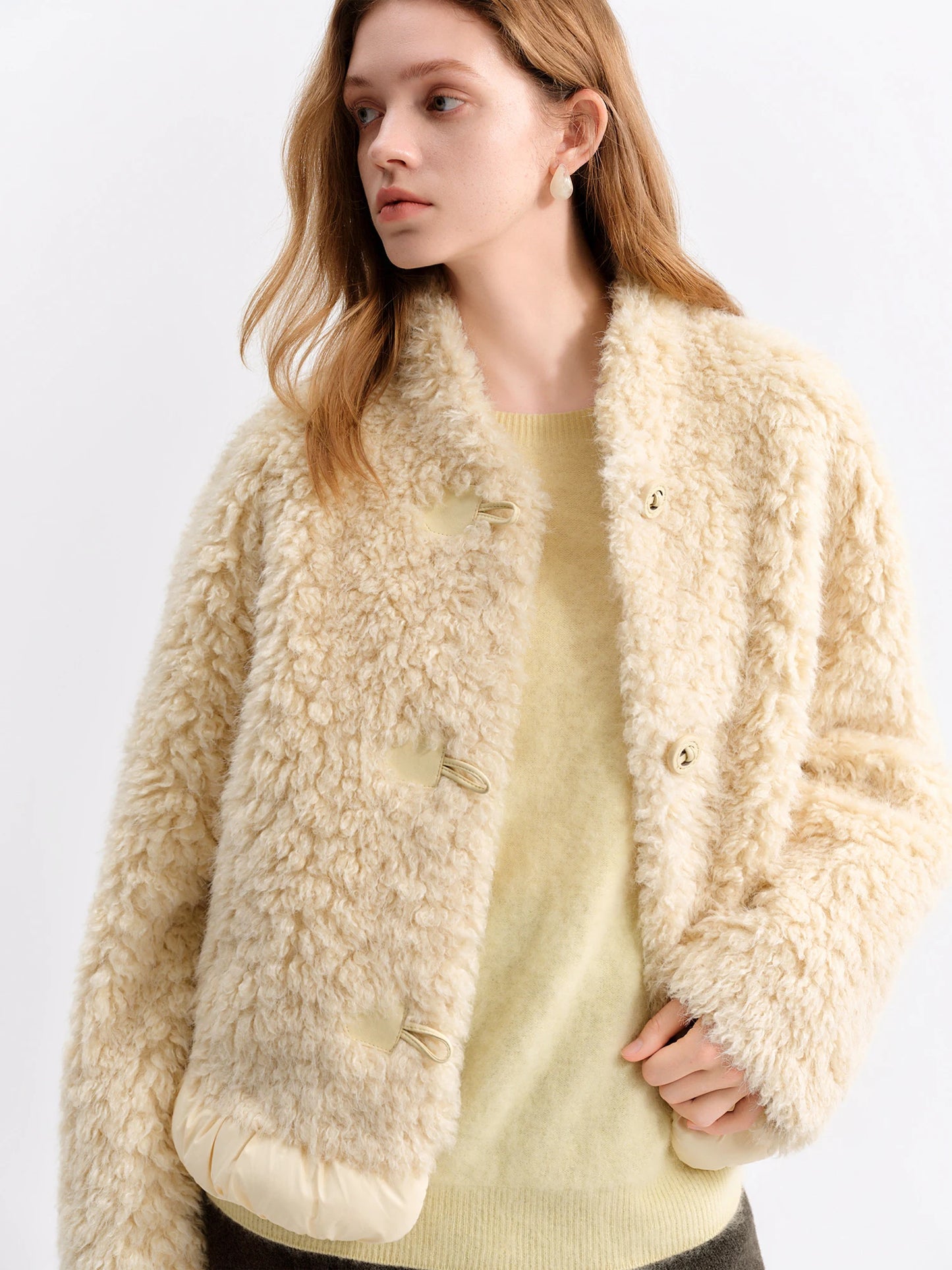 Ivory Faux Fur Bomber Jacket
