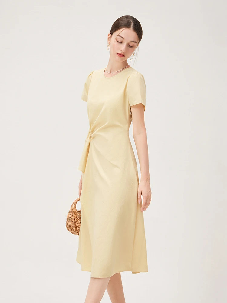 Black Draped Waist Midi Dress