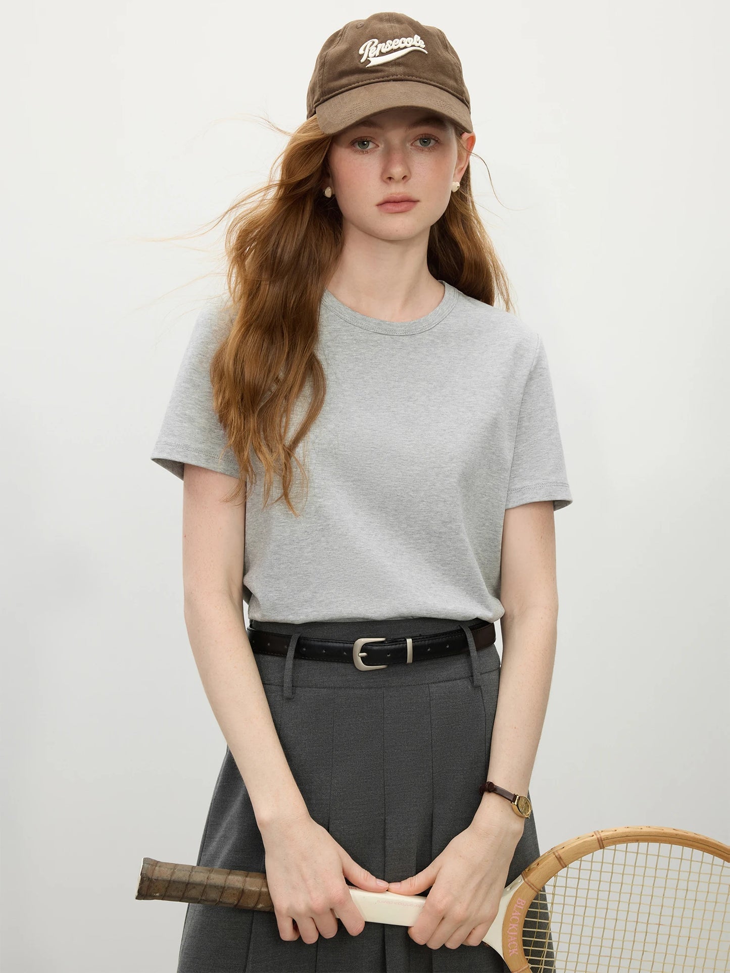 Grey Straight Fit Cotton Tee