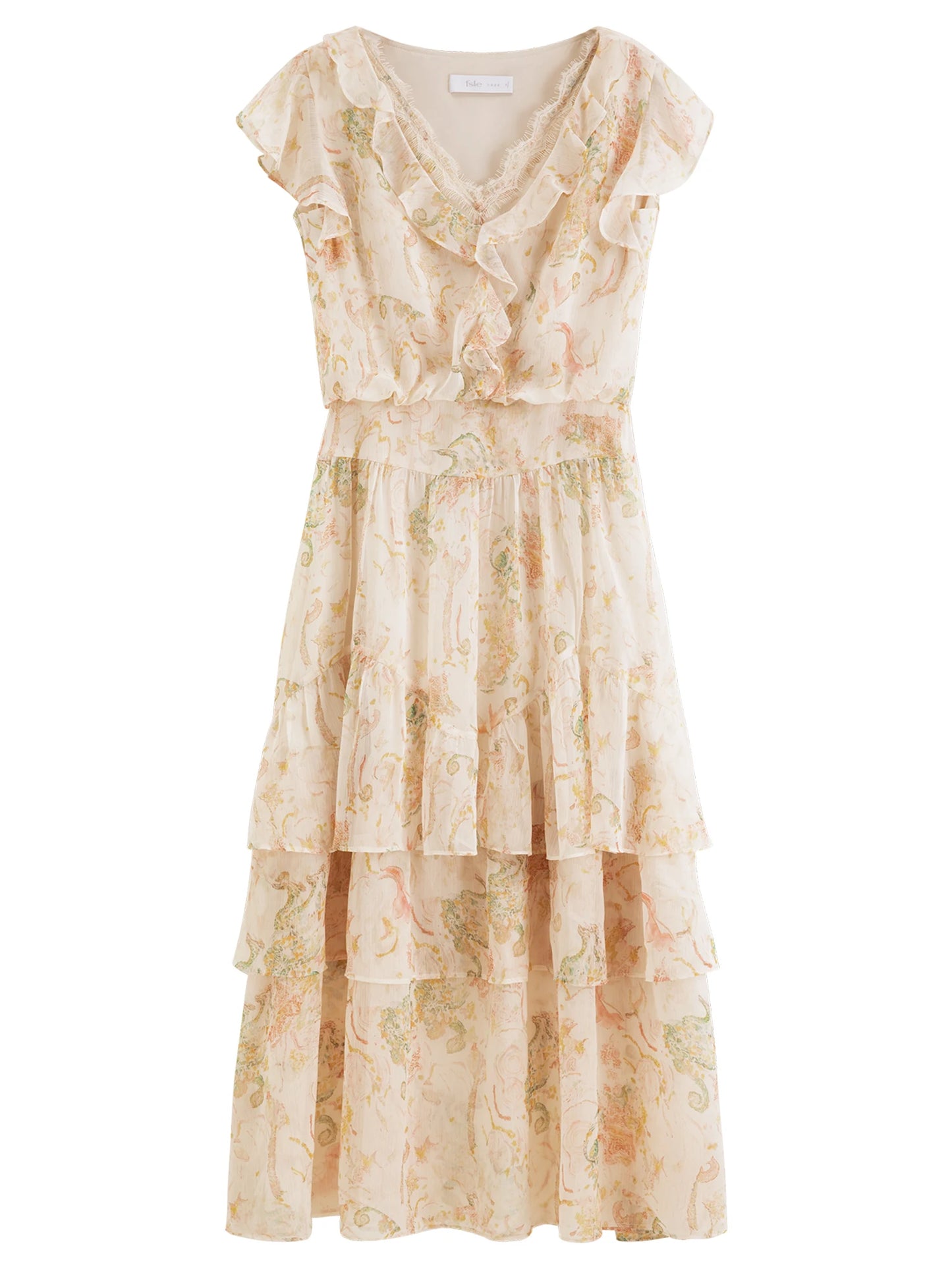 Ivory Tiered Lace Trim Maxi Dress