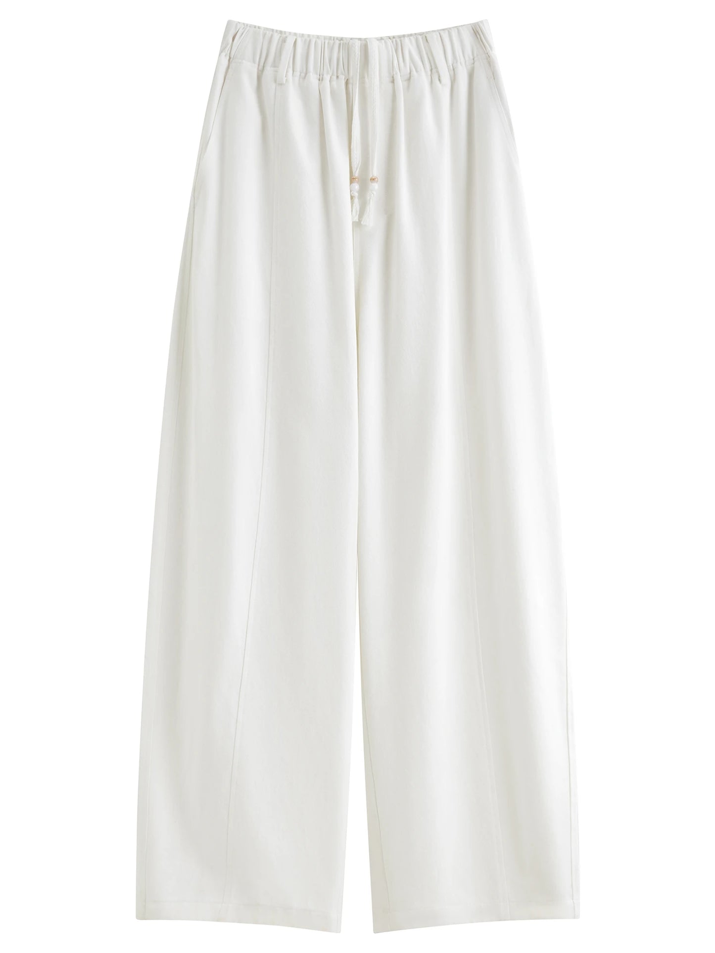 Brown Elastic Waist Wide Leg Pants