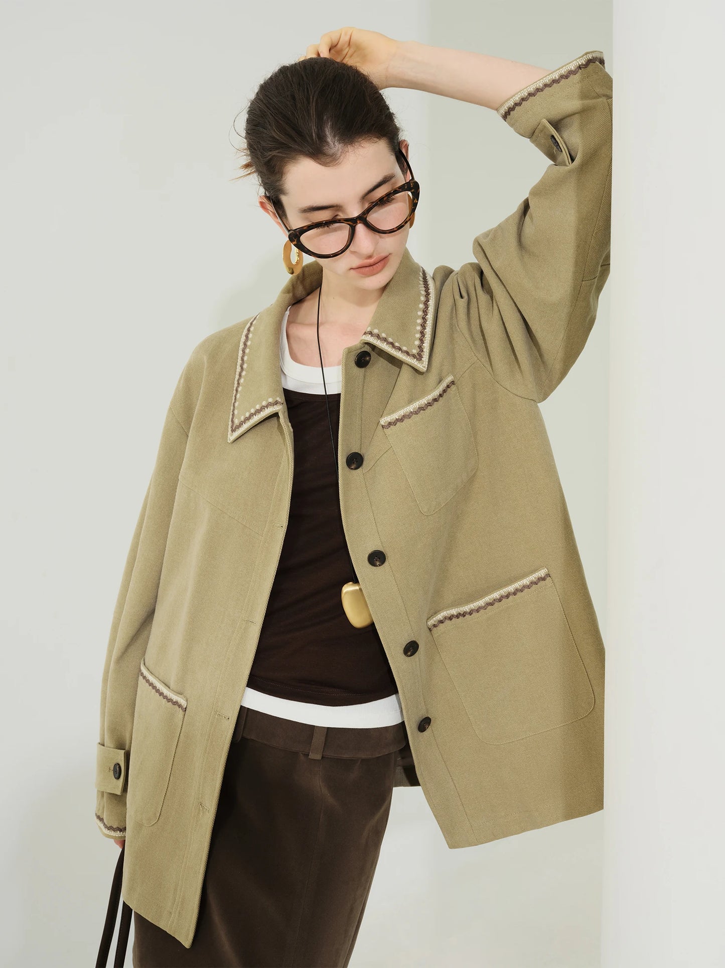 Blush Contrast Stitch Utility Jacket